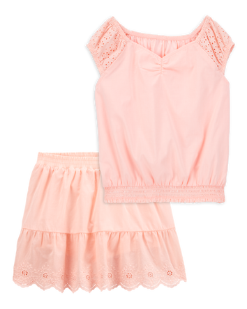 Kid 2-Piece Cinched Fashion Top & Eyelet Skort Set, 