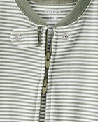 Baby Boy Bear Striped 100% Cotton Long-Sleeve Snug Fit 1-Piece Pajamas - Green, image 2 of 5 slides