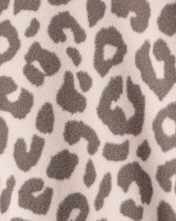 Girls Leopard Print Fleece Long-Sleeve Loose Fit 1-Piece Pajamas -Brown, 