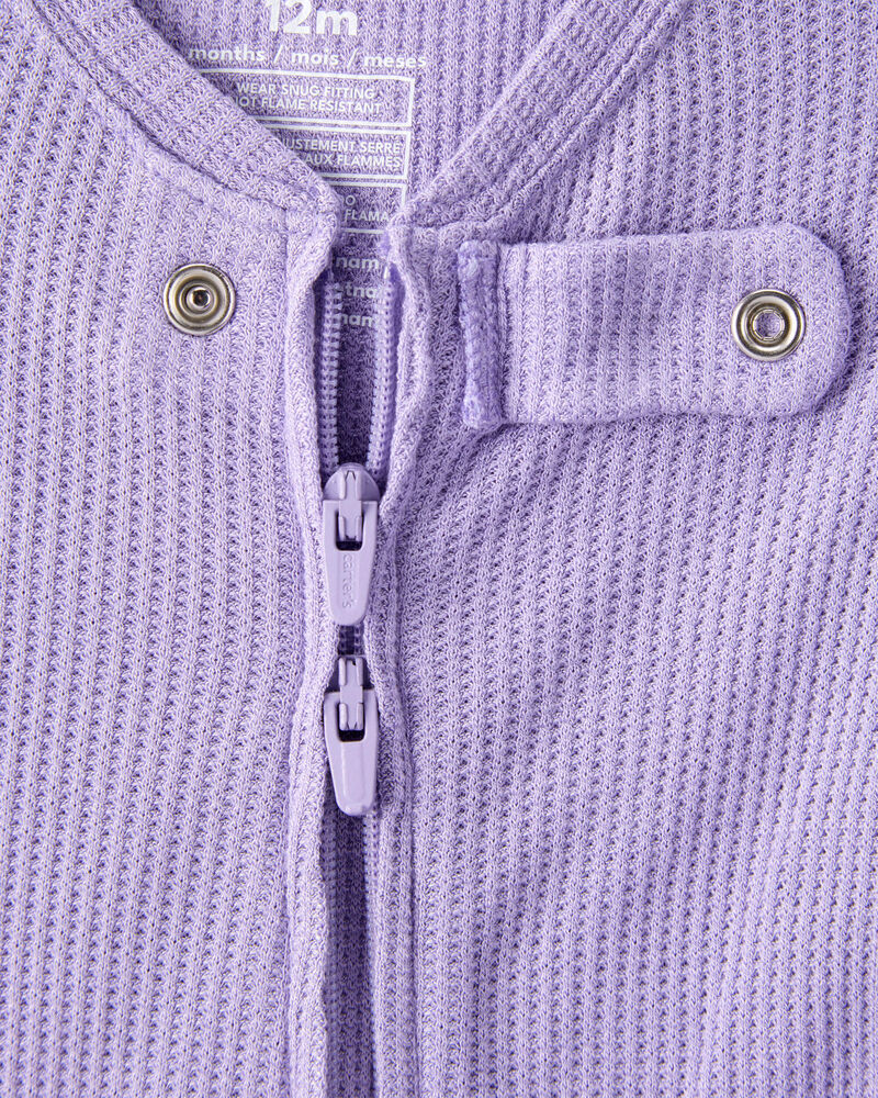 Baby Girl PurelySoft Long-Sleeve 2-Way Zip 1-Piece Pajamas - Purple, image 2 of 6 slides
