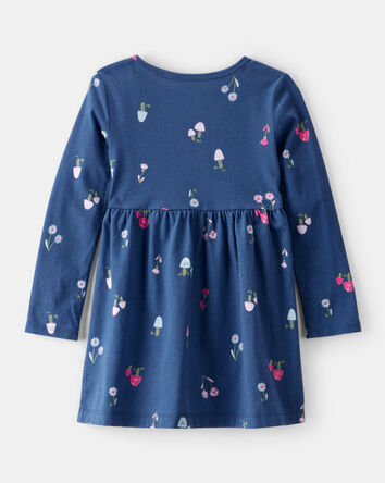 Toddler Girl Mushroom Print Long-Sleeve Cotton Dress - Blue, 