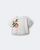 Toddler Girl 'Vibing' High-Low Dolman Tee in Clementine Print - Heather Grey, image 2 of 5 slides