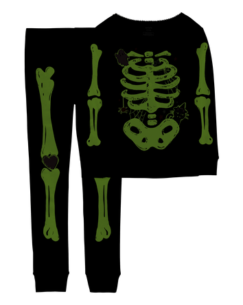 Kid 2-Piece Glow Halloween Skeleton 100%  Cotton Pajamas, 