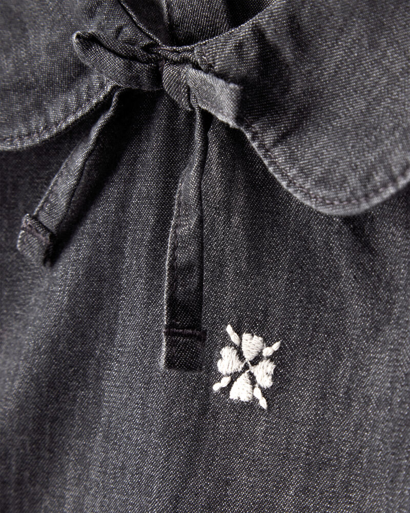 Baby Girl Floral Motif Chambray Long-Sleeve Dress - Grey, image 5 of 6 slides