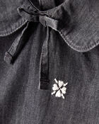 Baby Girl Floral Motif Chambray Long-Sleeve Dress - Grey, image 5 of 6 slides