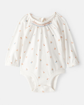 Baby Girl Floral Print Long-Sleeve Fashion Bodysuit - Ivory, 