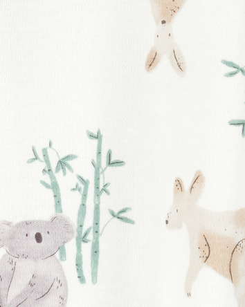 Baby Girl Kangaroo 2-Way Zip Cotton Sleep & Play Pajamas - Ivory, 