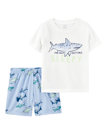 Toddler Boy Shark Print Loose Fit 2-Piece Pajamas - Blue, 
