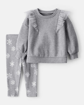 Baby Girl 2-Piece DayDream Fleece Snowflake Print Long-Sleeve Tee & Pant Set, 