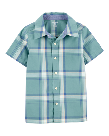 Boys Short-Sleeve Plaid Button-Front Shirt, 