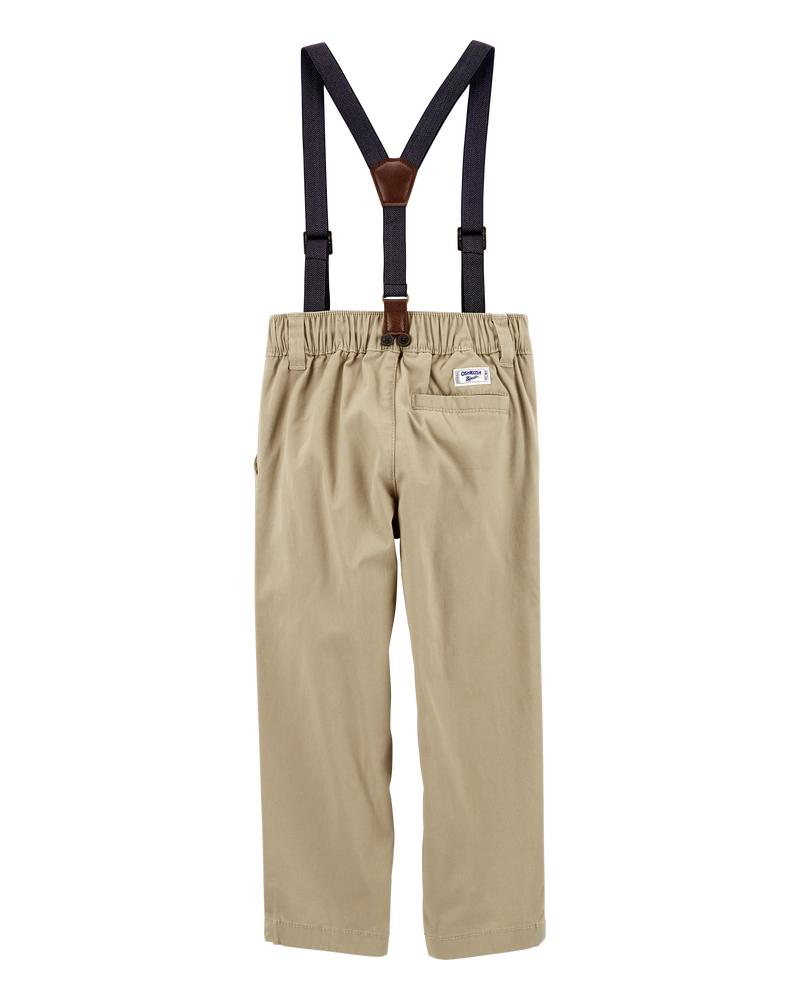 Toddler Boy Suspenders Pants - Khaki, image 2 of 4 slides