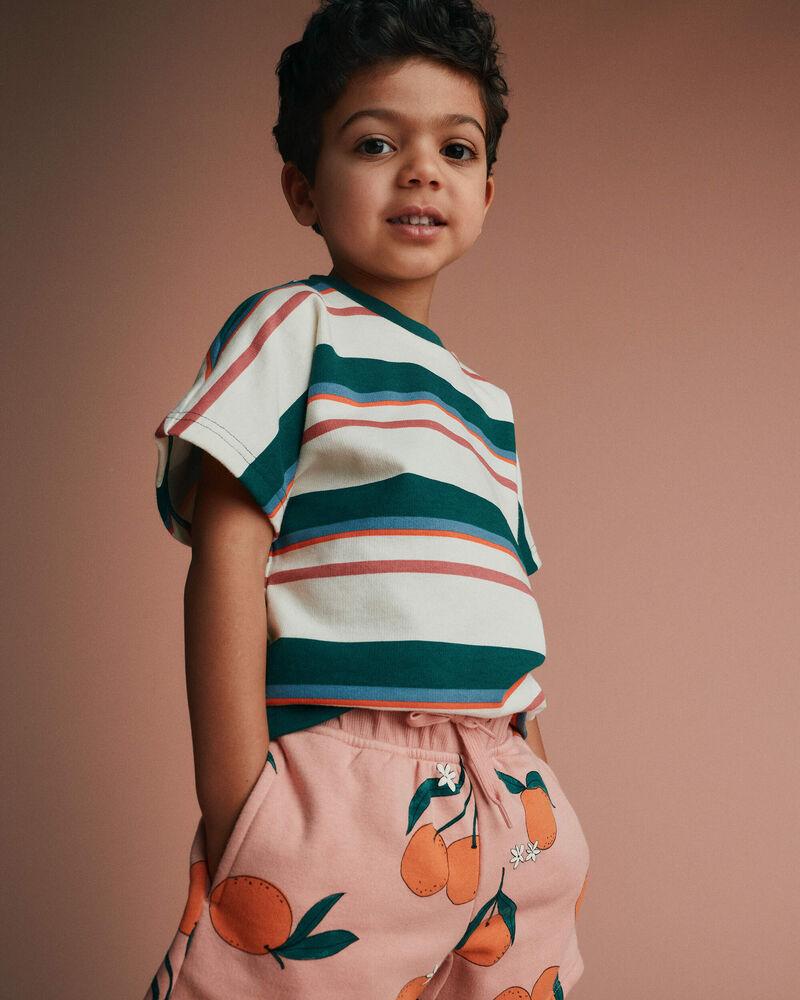 Toddler Dolman Tee in Stripes - Green/Cream, image 1 of 6 slides