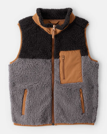 Boys Sherpa Sleeveless Vest - Grey, 