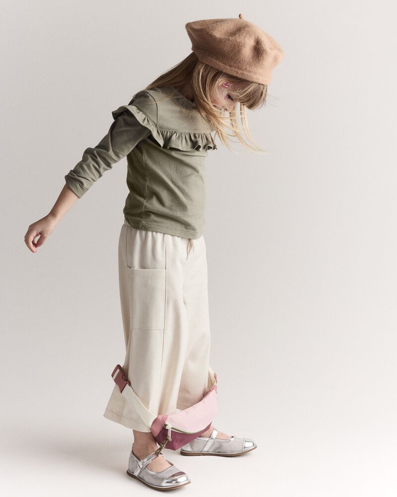 Toddler Girl Mock Neck Ruffle Top - Olive, image 6 of 7 slides