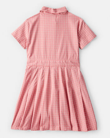 Kid Plaid Button-Down Short-Sleeve Shirt Dress - Pink, 