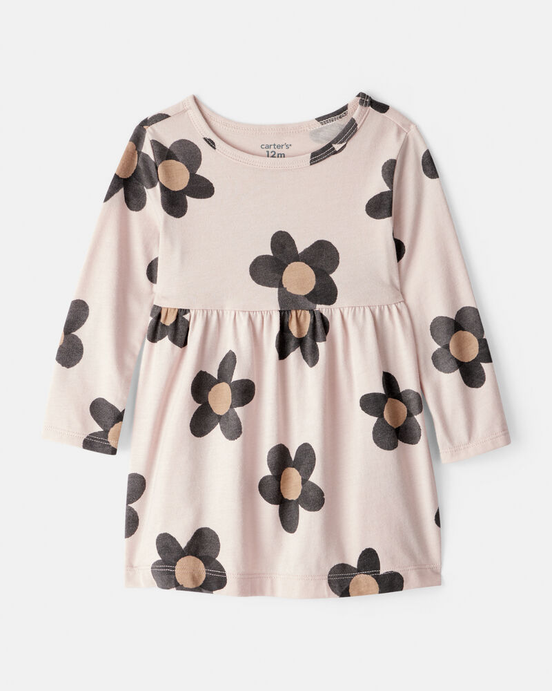 Baby Girl Floral Print Long-Sleeve Dress - Ivory, image 1 of 4 slides