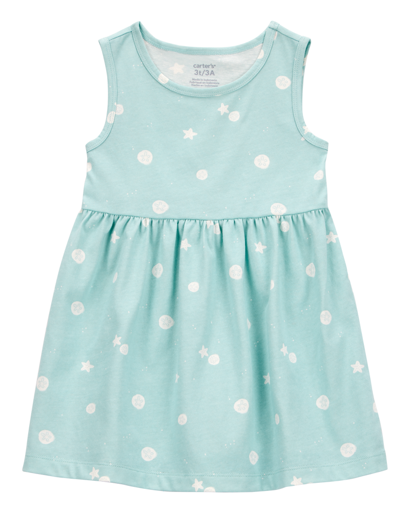 Toddler 2-Piece Starfish Tank Dress & Bike Short Set - Turquoise, image 2 of 9 slides