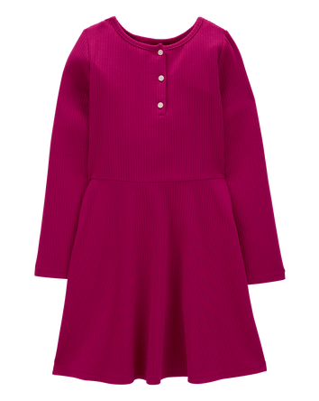 Kid Ribbed Long-Sleeve Dress, 