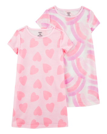 Girls 2-Pack Rainbow Hearts Nightgowns, 