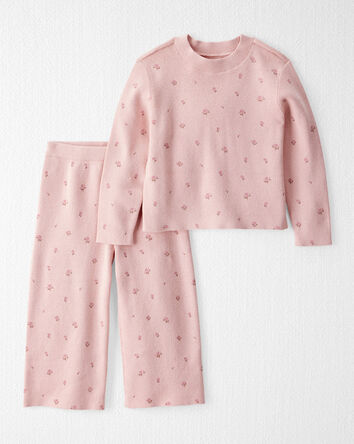 Toddler Girl 2-Piece Organic Cotton Sweater Knit Set in Blush Petals Print, 