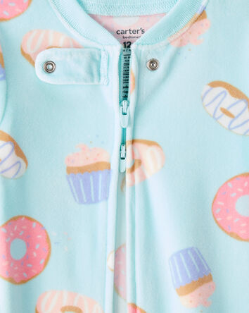 Baby Girl Donuts Print DreamPlush Long-Sleeve Snug Fit 1-Piece Pajamas - Blue, 