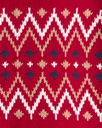 Boys Fair Isle Cotton Quarter-Zip Long-Sleeve Sweater - Red, 