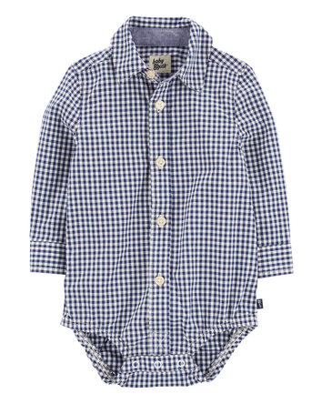 Baby Gingham Print Button-Front Bodysuit, 
