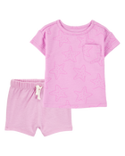 Baby 2-Piece Pocket Tee & Pull-On Slub Jersey Shorts Set - Pink, image 1 of 6 slides