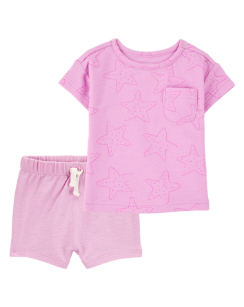 Baby 2-Piece Pocket Tee & Pull-On Slub Jersey Shorts Set - Pink, 