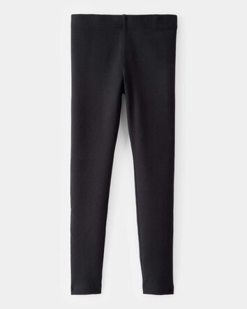 Girls Solid Cotton Ribbed Stretch Leggings - Black, 