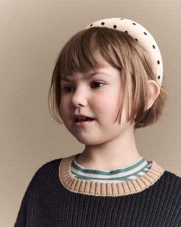 Toddler Girl Velvety Polka Dot Padded Headband - Khaki/Black, 