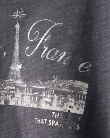 Girls Paris Cotton Short-Sleeve Graphic Tee - Grey, 