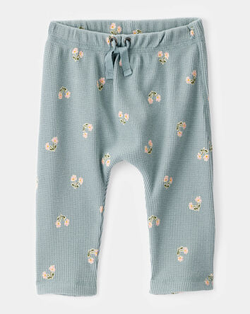 Baby Girl 2-Piece Floral Waffle Knit Long-Sleeve Bodysuit Pant Set - Green, 