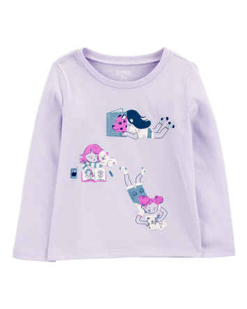 Toddler Girl Book Lover  Long-Sleeve Graphic Tee - Purple, 