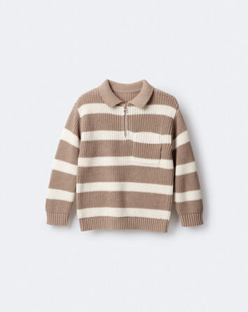 Toddler Striped Quarter-Zip Sweater - Tan/White, 