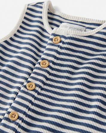 Baby Organic Cotton Waffle Knit Romper in Stripes, 