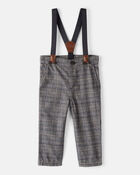 Baby Boy Plaid Cotton Pants With Suspenders - Grey, image 1 of 4 slides