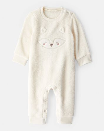 Baby Girl Fox Velour Long-Sleeve Snug Fit Jumpsuit - Cream, 