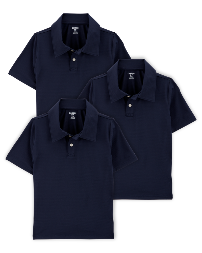 Kid 3-Pack Active Uniform Polo Shirts in Moisture Wicking BeCool&trade; Fabric - Navy, image 1 of 3 slides