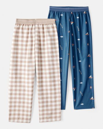Boys 2-Pack Plaid Camping Fleece Pajama Pants - Navy/Khaki, 
