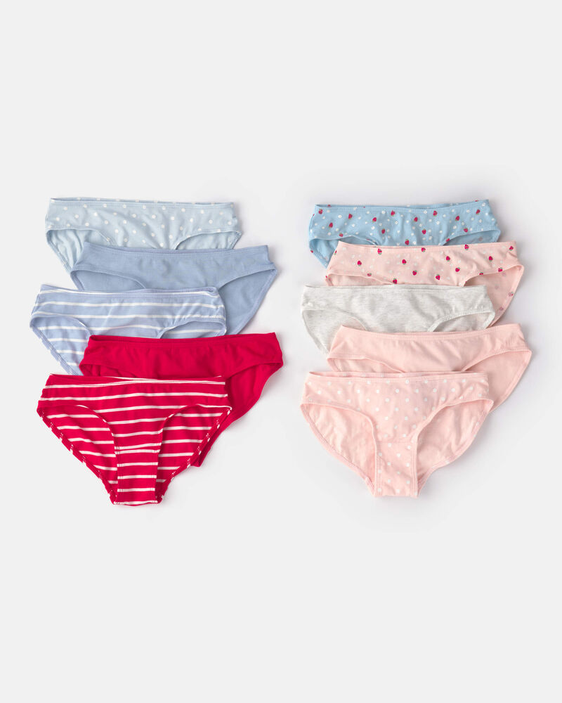 Girls 10-Pack Strawberry Print Bikini Underwear, image 1 of 3 slides