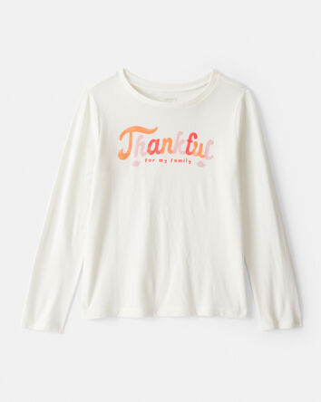 Girls Thankful Long-Sleeve Graphic Tee - White, 