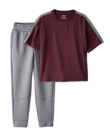 Boys 2-Piece Active Tee & Joggers Set - Burgundy/Grey, 