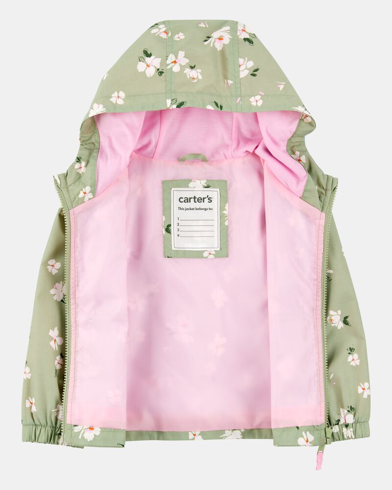 Toddler Girl Floral Print Windbreaker Jacket - Olive, image 2 of 3 slides