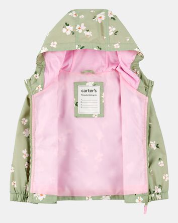 Toddler Girl Floral Print Windbreaker Jacket - Olive, 