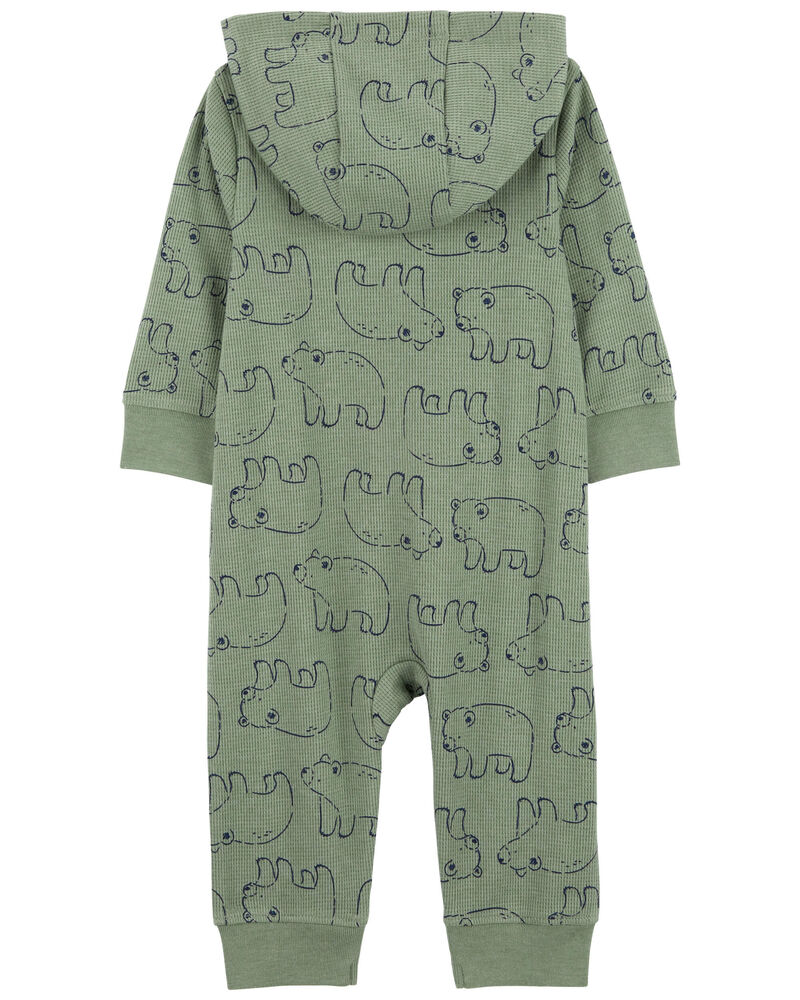 Baby Boy Bear-Print Hooded Long-Sleeve Jumpsuit - Green, image 2 of 4 slides
