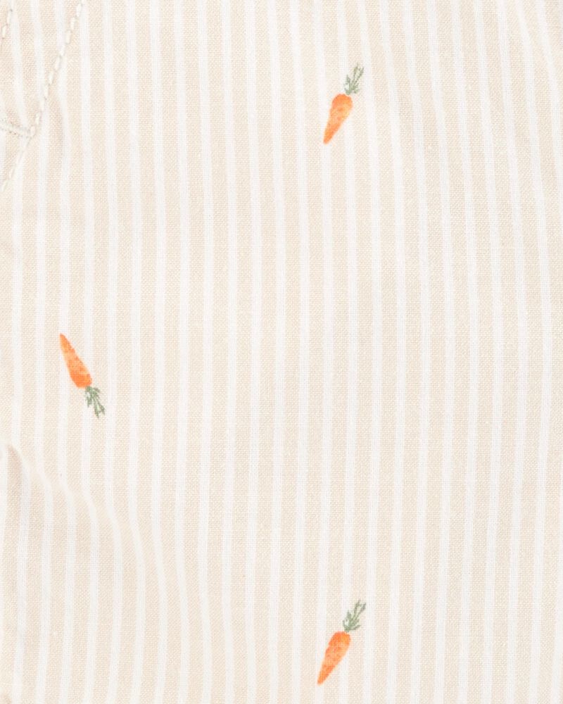 Baby Boy Carrot Print Striped Shortalls - Cream, image 3 of 4 slides