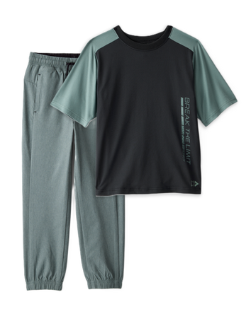 Boys 2-Piece Graphic Tee & Active Joggers Set - Black/Green, 