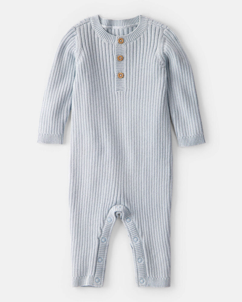 Baby Boy Ribbed Cotton Jumpsuit - Blue, image 1 of 3 slides