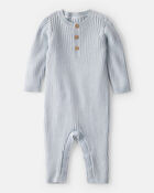 Baby Boy Ribbed Cotton Jumpsuit - Blue, image 1 of 3 slides